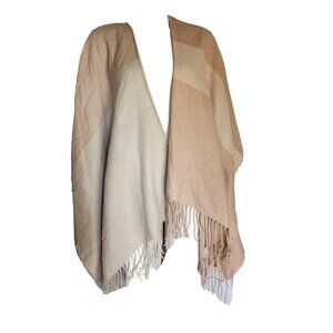 Soia & Kyo Plaid Open Front Shawl Fringe Cardigan Womens One Size Neutral NWT